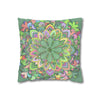 Spun Polyester Square Pillowcase Mandala Art - Original Fine Art - Hand - drawn - Pastel colors, Light Moss Green - Blululi