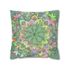 Spun Polyester Square Pillowcase Mandala Art - Original Fine Art - Hand - drawn - Pastel colors, Light Moss Green - Blululi