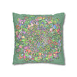 Spun Polyester Square Pillowcase Mandala Art - Original Fine Art - Hand - drawn - Pastel colors, Light Moss Green - Blululi