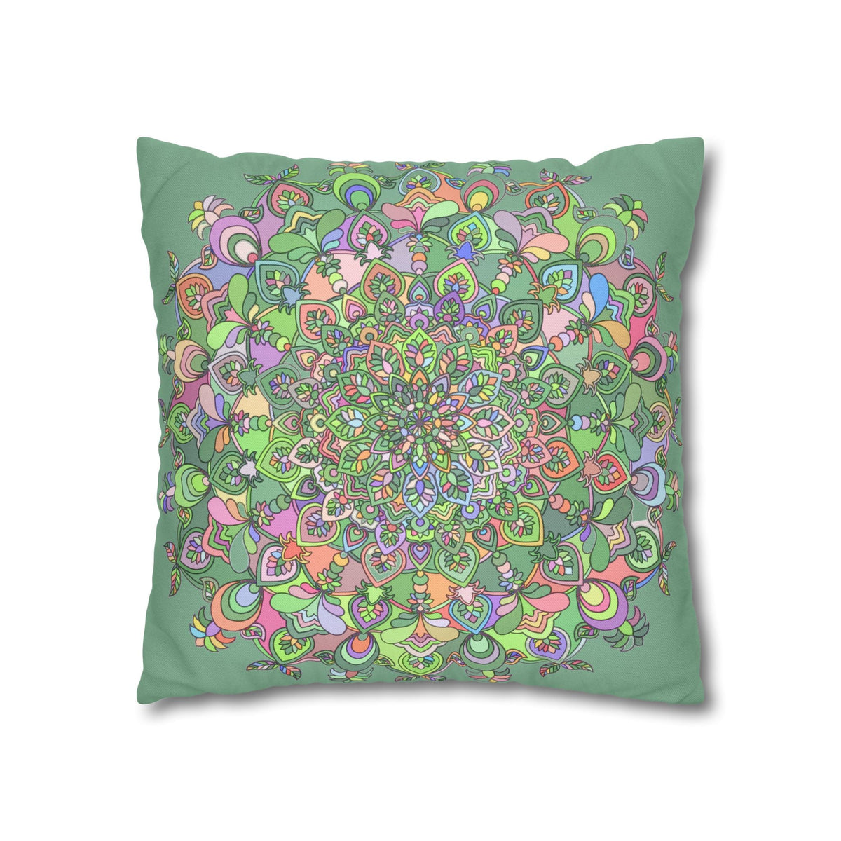 Spun Polyester Square Pillowcase Mandala Art - Original Fine Art - Hand - drawn - Pastel colors, Light Moss Green - Blululi