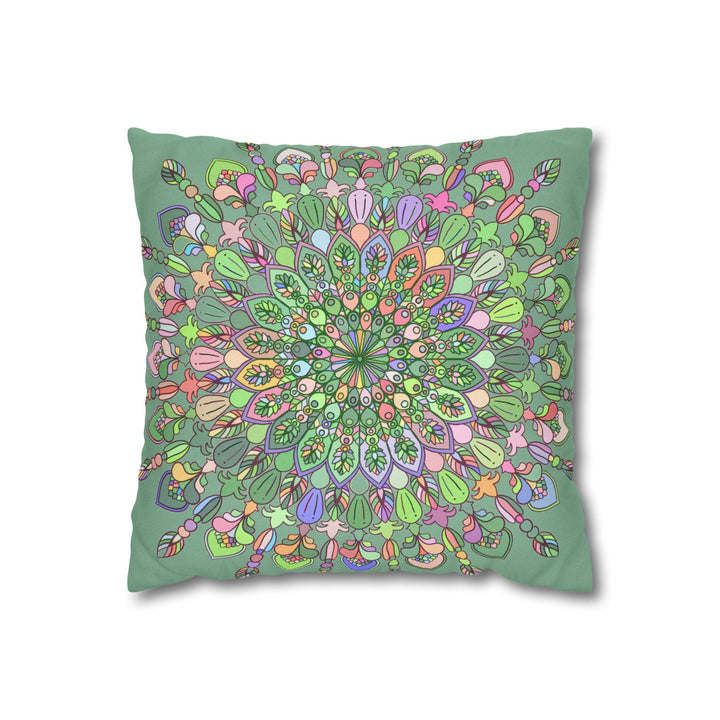 Spun Polyester Square Pillowcase Mandala Art - Original Fine Art - Hand - drawn - Pastel colors, Light Moss Green - Blululi