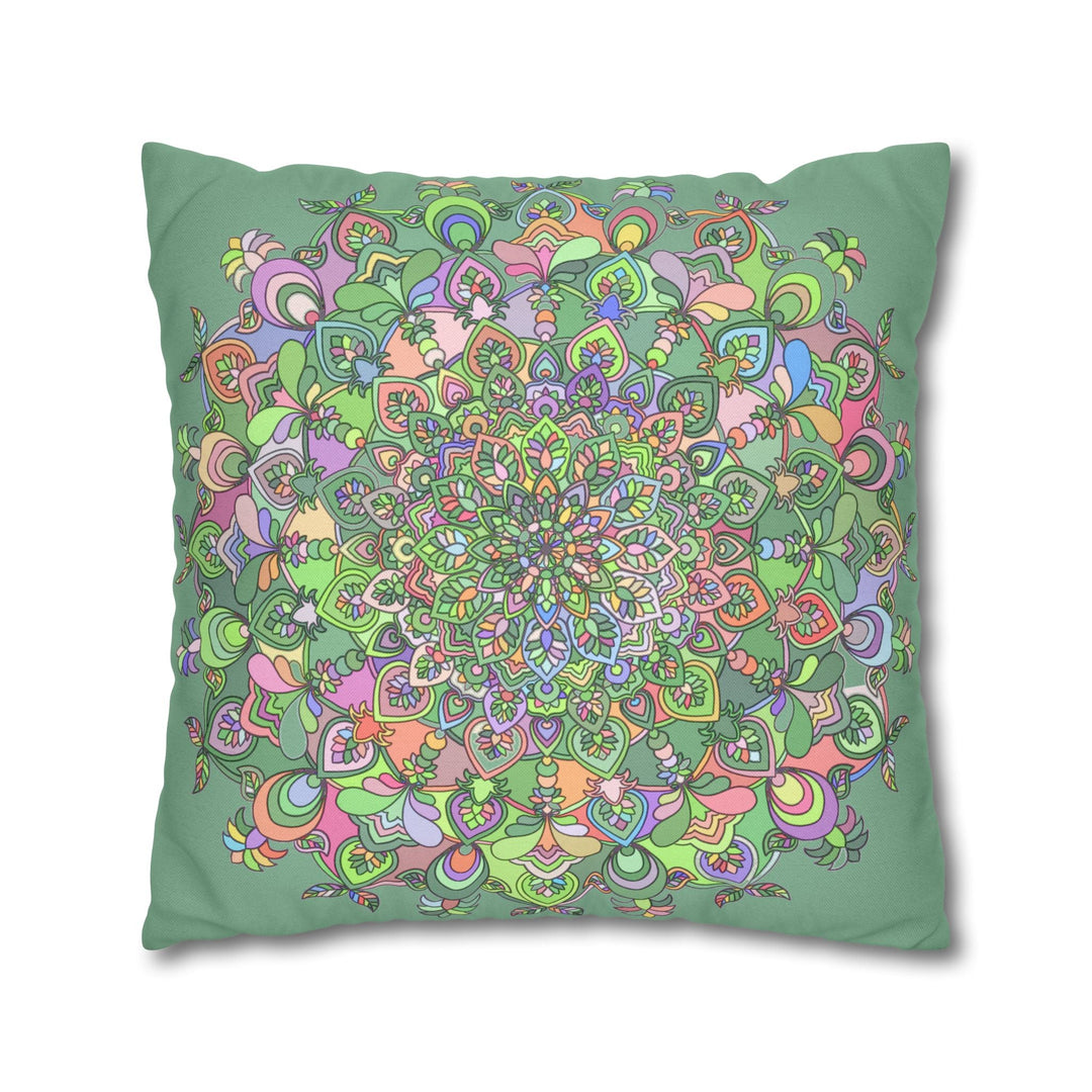 Spun Polyester Square Pillowcase Mandala Art - Original Fine Art - Hand - drawn - Pastel colors, Light Moss Green - Blululi