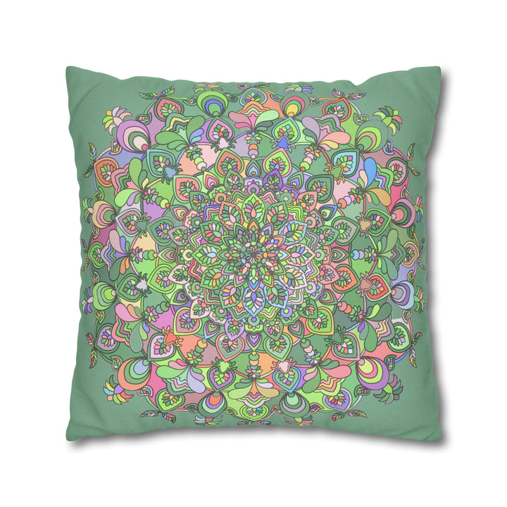 Spun Polyester Square Pillowcase Mandala Art - Original Fine Art - Hand - drawn - Pastel colors, Light Moss Green - Blululi