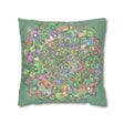 Spun Polyester Square Pillowcase Mandala Art - Original Fine Art - Hand - drawn - Pastel colors, Light Moss Green - Blululi