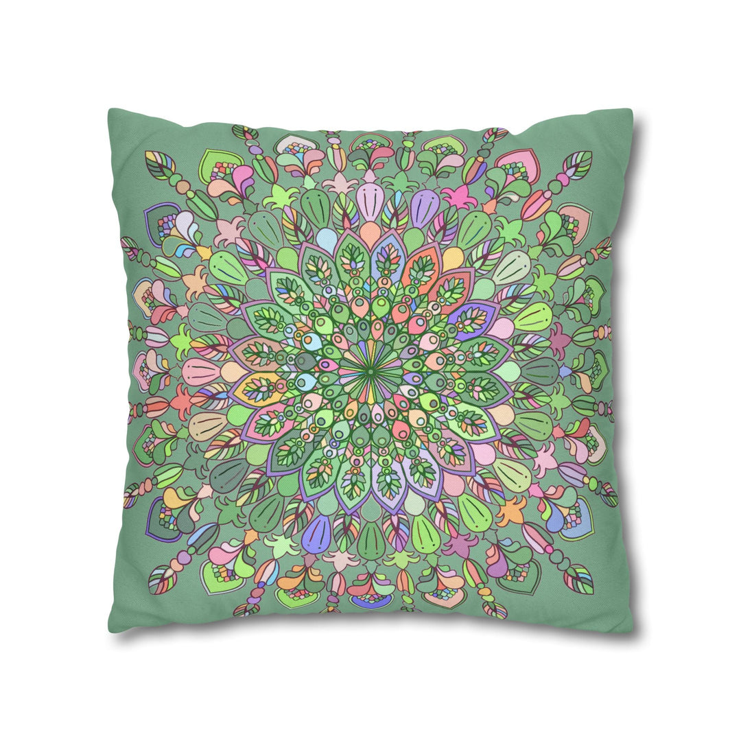 Spun Polyester Square Pillowcase Mandala Art - Original Fine Art - Hand - drawn - Pastel colors, Light Moss Green - Blululi