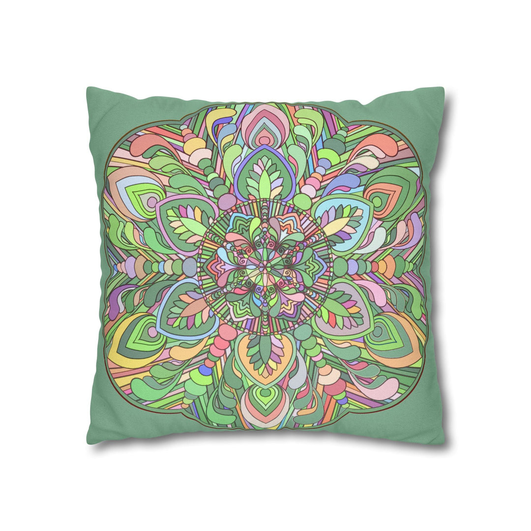 Spun Polyester Square Pillowcase Mandala Art - Original Fine Art - Hand - drawn - Pastel colors, Light Moss Green - Blululi