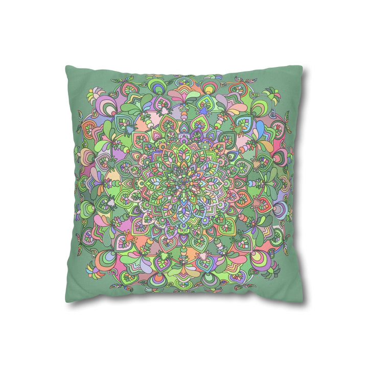 Spun Polyester Square Pillowcase Mandala Art - Original Fine Art - Hand - drawn - Pastel colors, Light Moss Green - Blululi