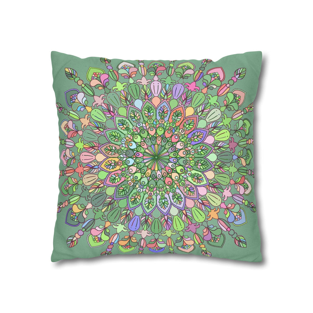 Spun Polyester Square Pillowcase Mandala Art - Original Fine Art - Hand - drawn - Pastel colors, Light Moss Green - Blululi