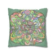 Spun Polyester Square Pillowcase Mandala Art - Original Fine Art - Hand - drawn - Pastel colors, Light Moss Green - Blululi