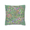 Spun Polyester Square Pillowcase Mandala Art - Original Fine Art - Hand - drawn - Pastel colors, Light Moss Green - Blululi