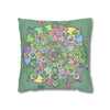 Spun Polyester Square Pillowcase Mandala Art - Original Fine Art - Hand - drawn - Pastel colors, Light Moss Green - Blululi