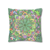 Spun Polyester Square Pillowcase Mandala Art - Original Fine Art - Hand - drawn - Pastel colors, Light Moss Green - Blululi