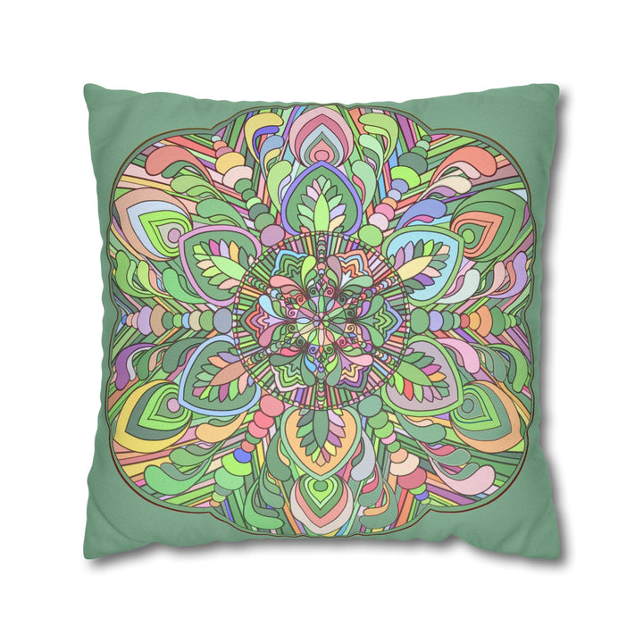 Spun Polyester Square Pillowcase Mandala Art - Original Fine Art - Hand - drawn - Pastel colors, Light Moss Green - Blululi