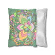 Spun Polyester Square Pillowcase Mandala Art - Original Fine Art - Hand - drawn - Pastel colors, Light Moss Green - Blululi