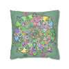 Spun Polyester Square Pillowcase Mandala Art - Original Fine Art - Hand - drawn - Pastel colors, Light Moss Green - Blululi