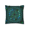 Spun Polyester Square Pillowcase Mandala Art - Original Fine Art - Hand - drawn - Petroleum Green - Blululi