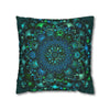 Spun Polyester Square Pillowcase Mandala Art - Original Fine Art - Hand - drawn - Petroleum Green - Blululi