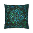 Spun Polyester Square Pillowcase Mandala Art - Original Fine Art - Hand - drawn - Petroleum Green - Blululi