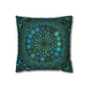 Spun Polyester Square Pillowcase Mandala Art - Original Fine Art - Hand - drawn - Petroleum Green - Blululi