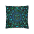 Spun Polyester Square Pillowcase Mandala Art - Original Fine Art - Hand - drawn - Petroleum Green - Blululi