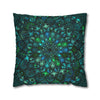 Spun Polyester Square Pillowcase Mandala Art - Original Fine Art - Hand - drawn - Petroleum Green - Blululi