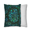 Spun Polyester Square Pillowcase Mandala Art - Original Fine Art - Hand - drawn - Petroleum Green - Blululi