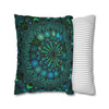 Spun Polyester Square Pillowcase Mandala Art - Original Fine Art - Hand - drawn - Petroleum Green - Blululi