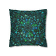 Spun Polyester Square Pillowcase Mandala Art - Original Fine Art - Hand - drawn - Petroleum Green - Blululi