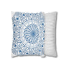 Spun Polyester Square Pillowcase Mandala Art - Original Fine Art - Hand - drawn - Steel Blue on White - Blululi