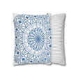 Spun Polyester Square Pillowcase Mandala Art - Original Fine Art - Hand - drawn - Steel Blue on White - Blululi