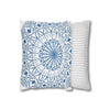 Spun Polyester Square Pillowcase Mandala Art - Original Fine Art - Hand - drawn - Steel Blue on White - Blululi