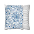 Spun Polyester Square Pillowcase Mandala Art - Original Fine Art - Hand - drawn - Steel Blue on White - Blululi