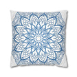 Spun Polyester Square Pillowcase Mandala Art - Original Fine Art - Hand - drawn - Steel Blue on White - Blululi