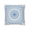 Spun Polyester Square Pillowcase Mandala Art - Original Fine Art - Hand - drawn - Steel Blue on White - Blululi