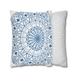 Spun Polyester Square Pillowcase Mandala Art - Original Fine Art - Hand - drawn - Steel Blue on White - Blululi