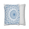 Spun Polyester Square Pillowcase Mandala Art - Original Fine Art - Hand - drawn - Steel Blue on White - Blululi