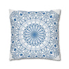 Spun Polyester Square Pillowcase Mandala Art - Original Fine Art - Hand - drawn - Steel Blue on White - Blululi