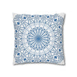 Spun Polyester Square Pillowcase Mandala Art - Original Fine Art - Hand - drawn - Steel Blue on White - Blululi