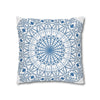 Spun Polyester Square Pillowcase Mandala Art - Original Fine Art - Hand - drawn - Steel Blue on White - Blululi