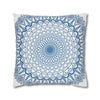 Spun Polyester Square Pillowcase Mandala Art - Original Fine Art - Hand - drawn - Steel Blue on White - Blululi