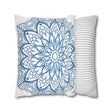 Spun Polyester Square Pillowcase Mandala Art - Original Fine Art - Hand - drawn - Steel Blue on White - Blululi