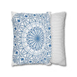 Spun Polyester Square Pillowcase Mandala Art - Original Fine Art - Hand - drawn - Steel Blue on White - Blululi