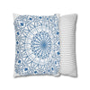 Spun Polyester Square Pillowcase Mandala Art - Original Fine Art - Hand - drawn - Steel Blue on White - Blululi