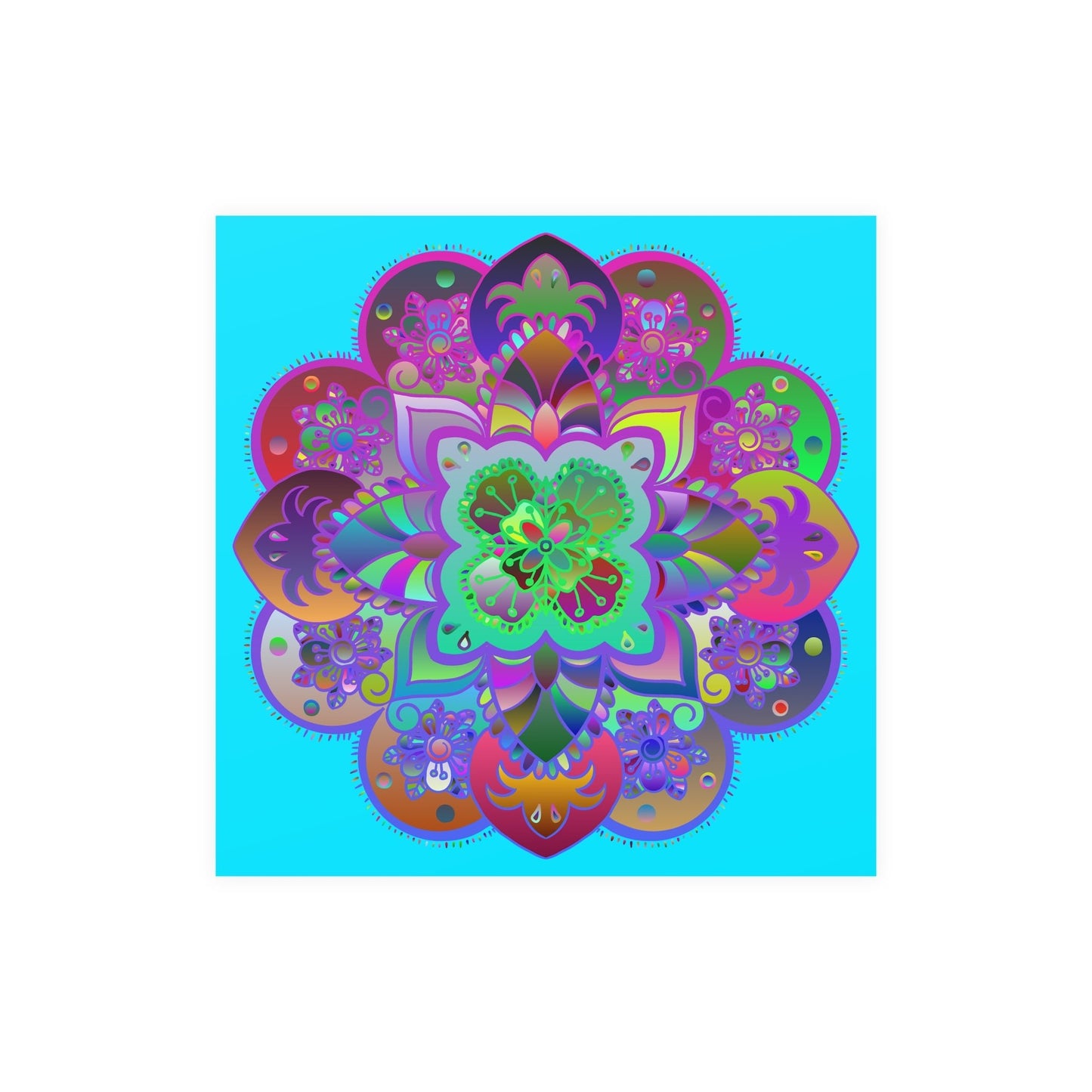 Square Matte Paper Poster Featuring Hand - Drawn Bright Mandala Art - Blululi