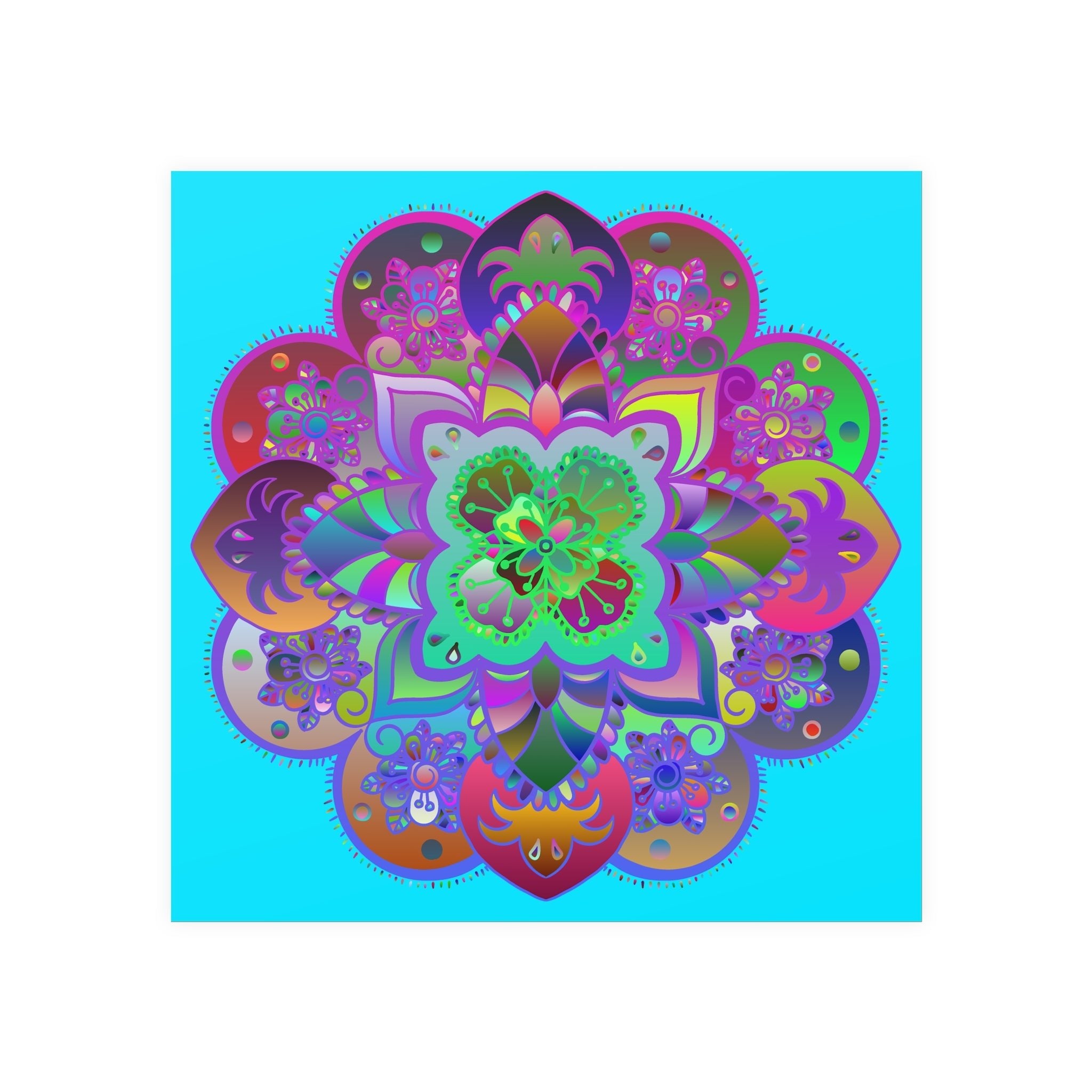 Square Matte Paper Poster Featuring Hand - Drawn Bright Mandala Art - Blululi