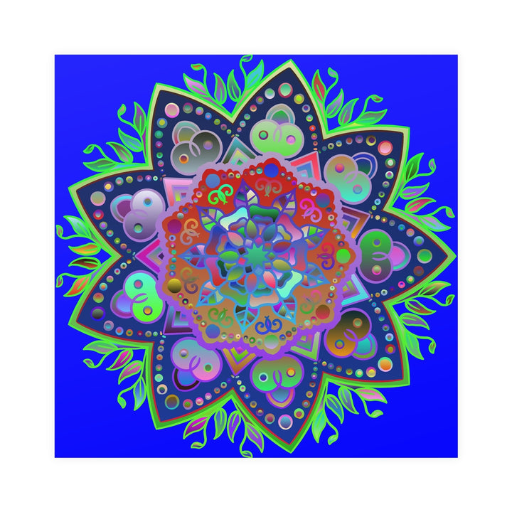 Square Matte Paper Poster Featuring Hand - Drawn Bright Mandala Art - Blue - Blululi