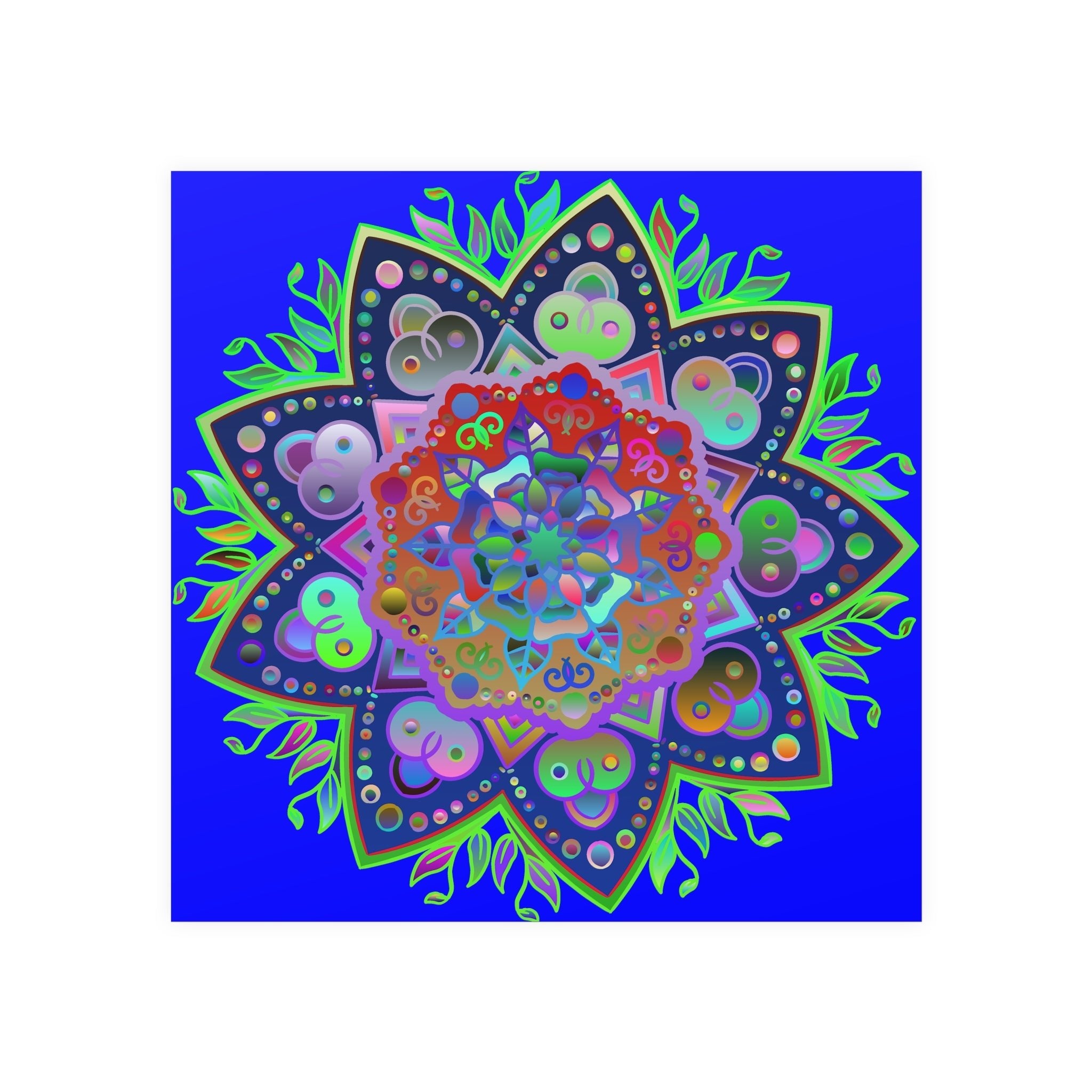 Square Matte Paper Poster Featuring Hand - Drawn Bright Mandala Art - Blue - Blululi