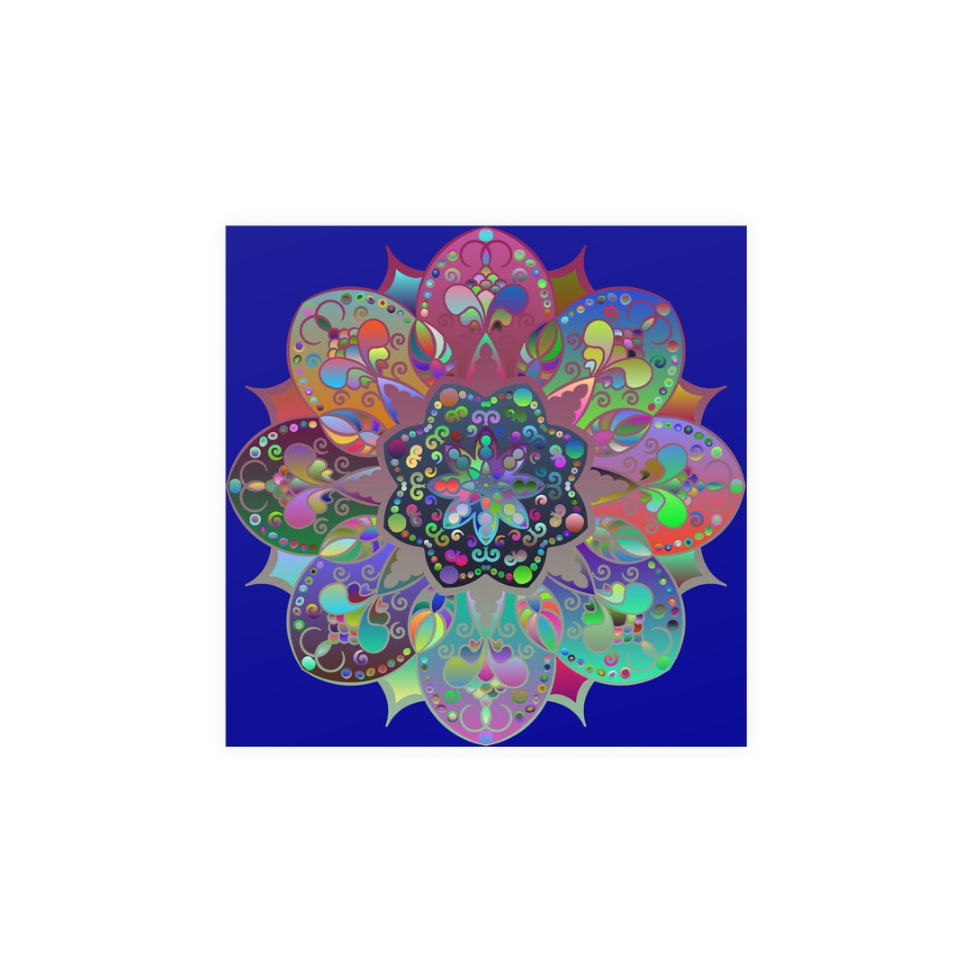 Square Matte Paper Poster Featuring Hand - Drawn Bright Mandala Art - Dark Blue - Blululi