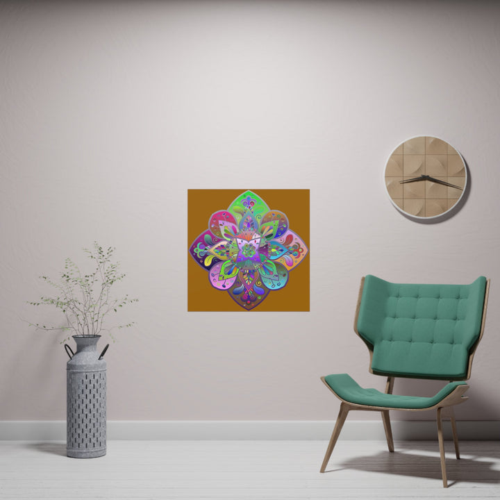 Square Matte Paper Poster Featuring Hand - Drawn Bright Mandala Art - Dark Orange - Blululi