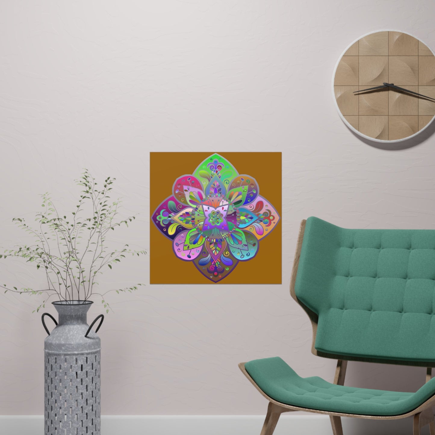 Square Matte Paper Poster Featuring Hand - Drawn Bright Mandala Art - Dark Orange - Blululi